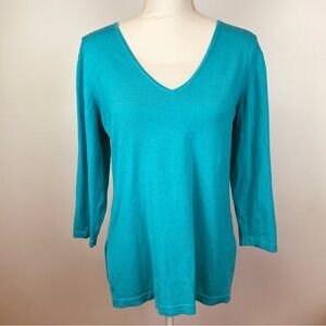 Chico's Silk Blend Aqua Blue 3/4 Sleeve V-Neck Shirt Large